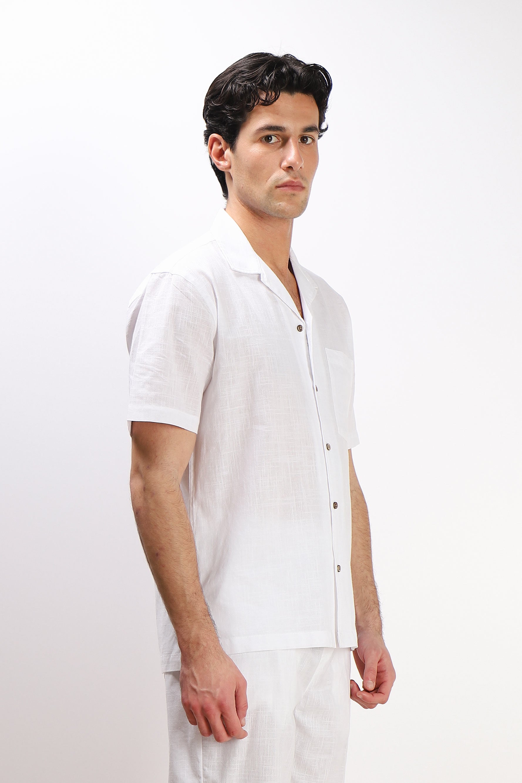 CAMICIA COLLO BOWLING MEZZA MANICA CON TASCHINO BIANCO