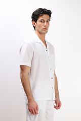 CAMICIA COLLO BOWLING MEZZA MANICA CON TASCHINO BIANCO