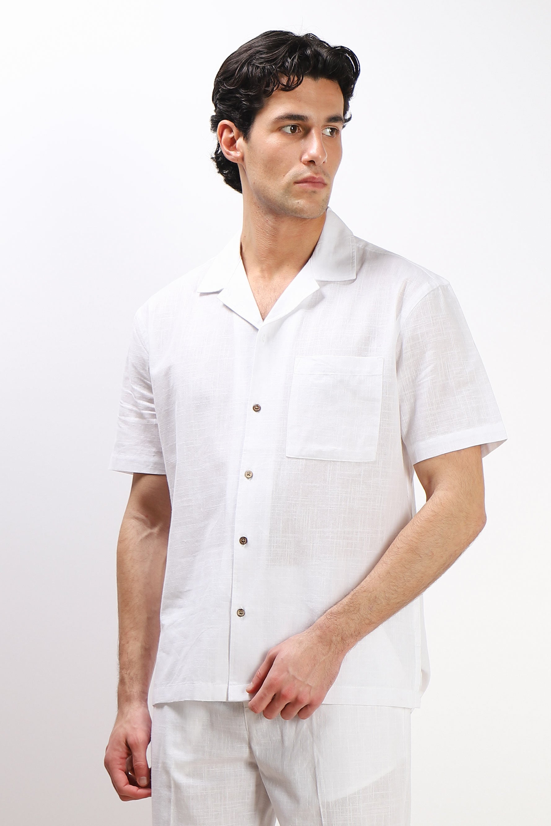 CAMICIA COLLO BOWLING MEZZA MANICA CON TASCHINO BIANCO