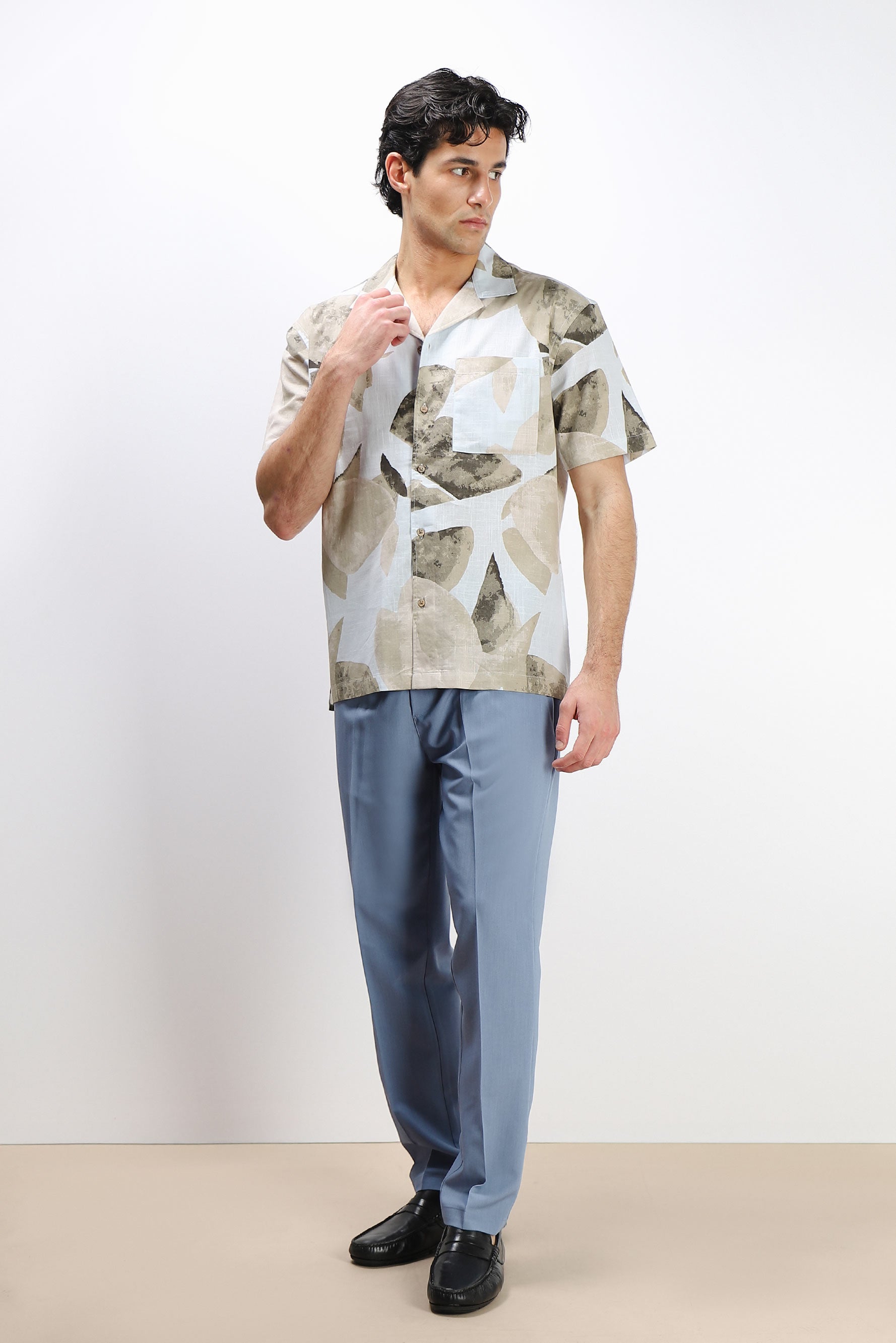CAMICIA COLLO BOWLING MEZZA MANICA CON TASCHINO CIELO