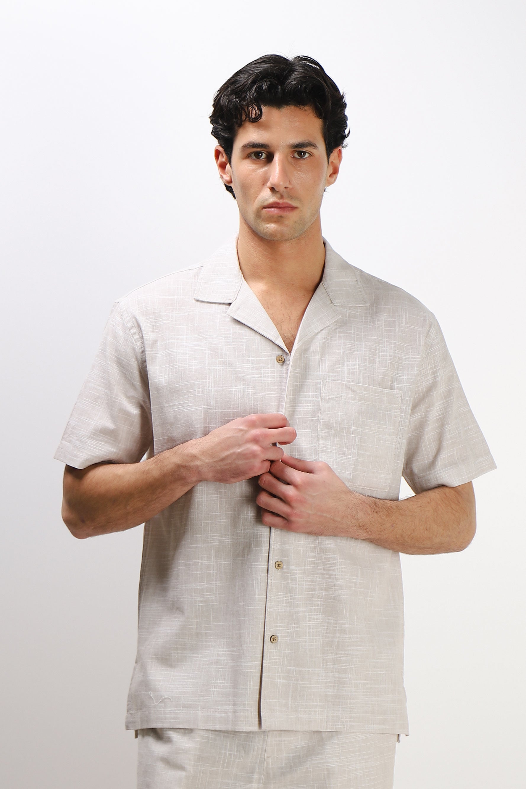 CAMICIA COLLO BOWLING MEZZA MANICA CON TASCHINO FANGO