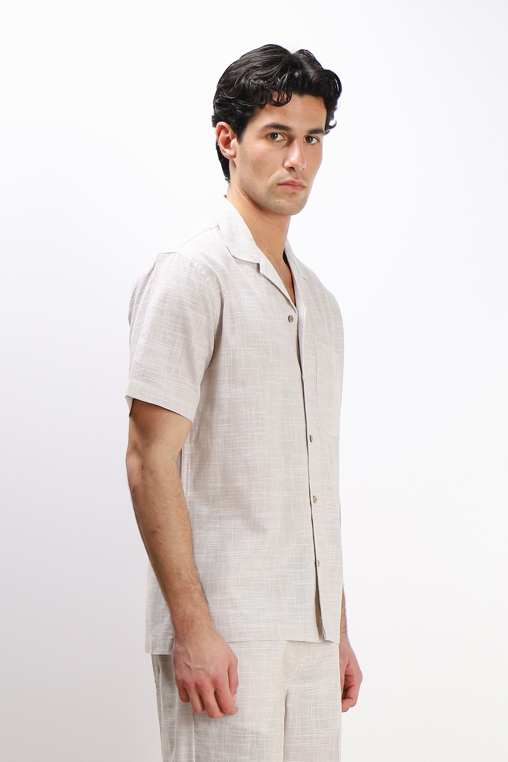 CAMICIA COLLO BOWLING MEZZA MANICA CON TASCHINO FANGO
