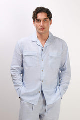 CAMICIA TASCHE FRONTALI COTONE SLUB AZZURRO