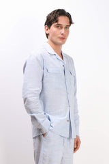 CAMICIA TASCHE FRONTALI COTONE SLUB AZZURRO