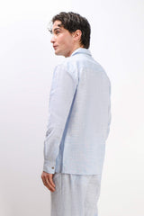 CAMICIA TASCHE FRONTALI COTONE SLUB AZZURRO