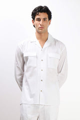 CAMICIA TASCHE FRONTALI COTONE SLUB BIANCO