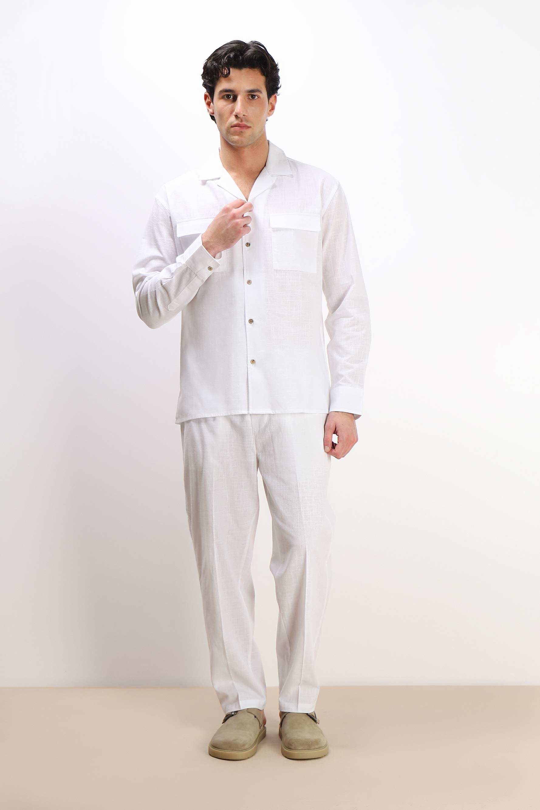 CAMICIA TASCHE FRONTALI COTONE SLUB BIANCO