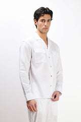 CAMICIA TASCHE FRONTALI COTONE SLUB BIANCO