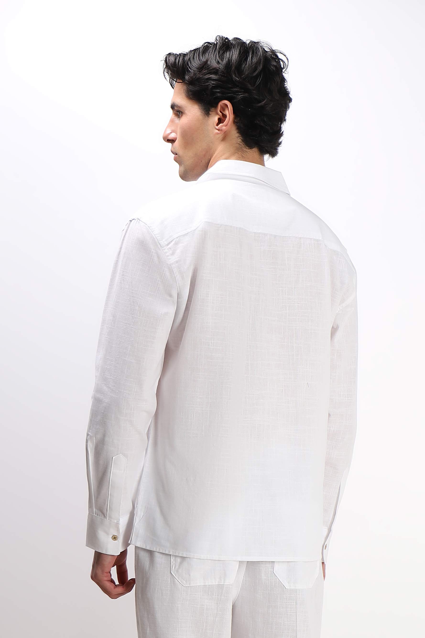 CAMICIA TASCHE FRONTALI COTONE SLUB BIANCO