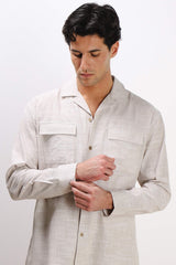 CAMICIA TASCHE FRONTALI COTONE SLUB FANGO