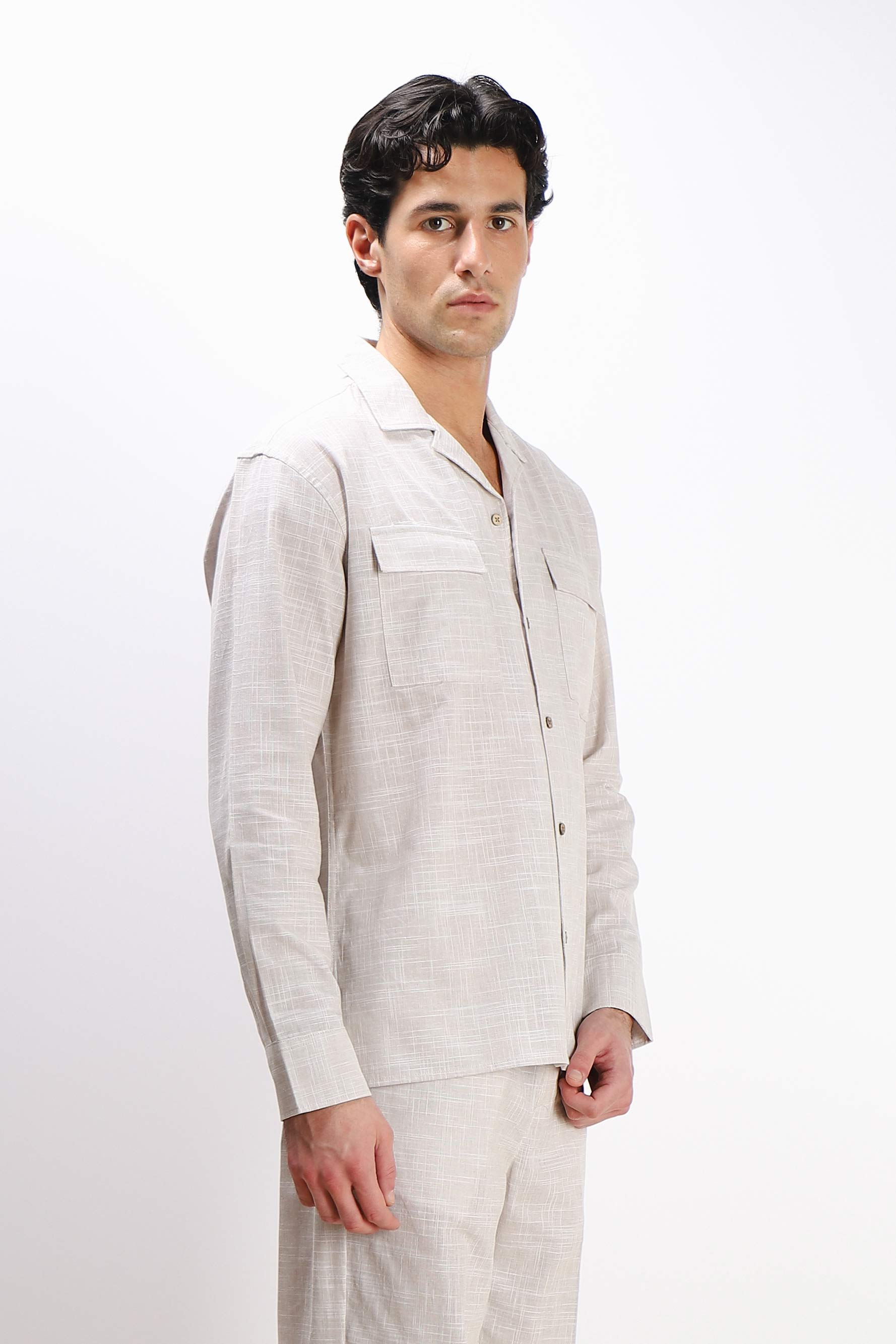 CAMICIA TASCHE FRONTALI COTONE SLUB FANGO