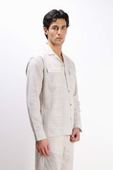 CAMICIA TASCHE FRONTALI COTONE SLUB FANGO