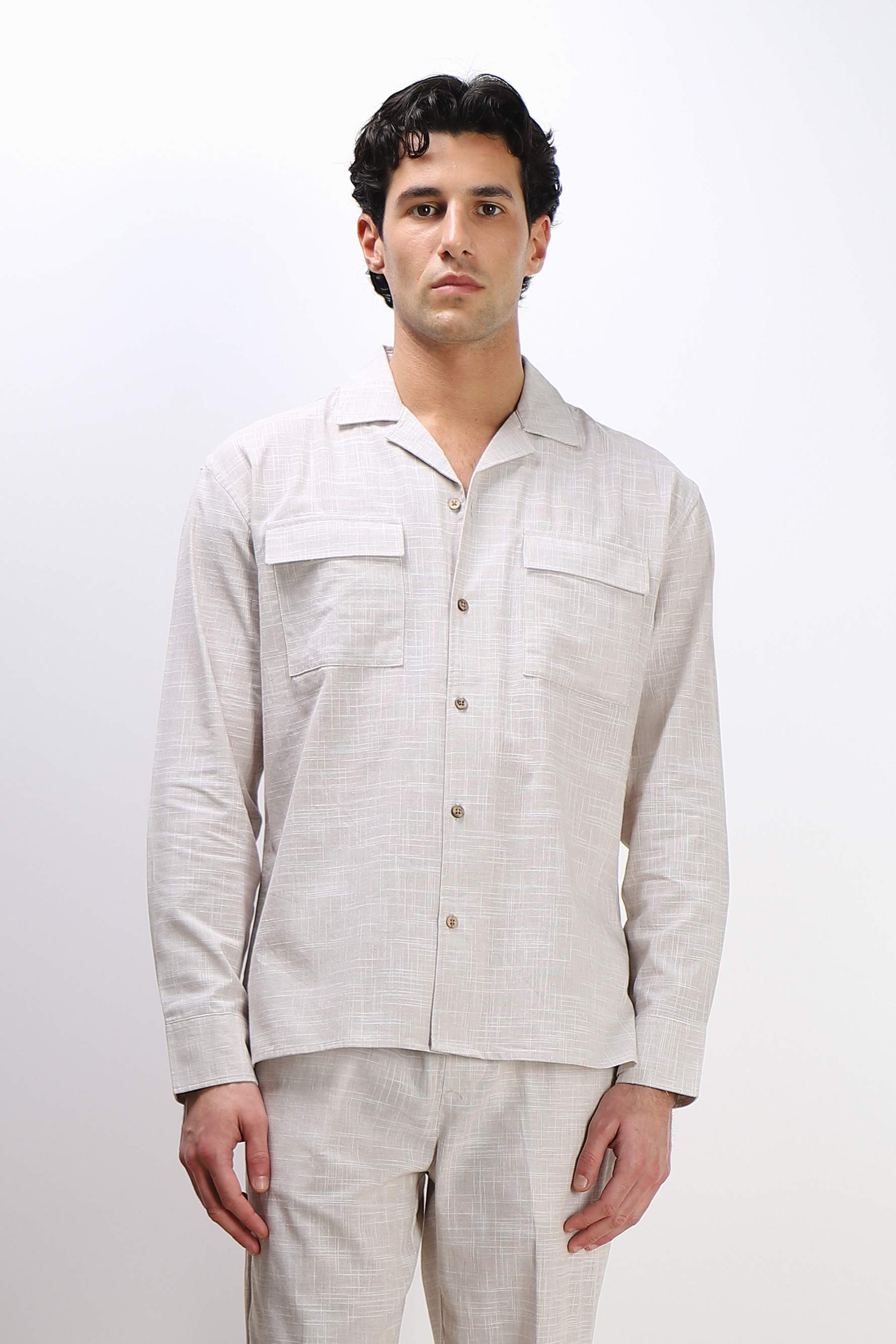 CAMICIA TASCHE FRONTALI COTONE SLUB FANGO