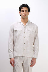 CAMICIA TASCHE FRONTALI COTONE SLUB FANGO