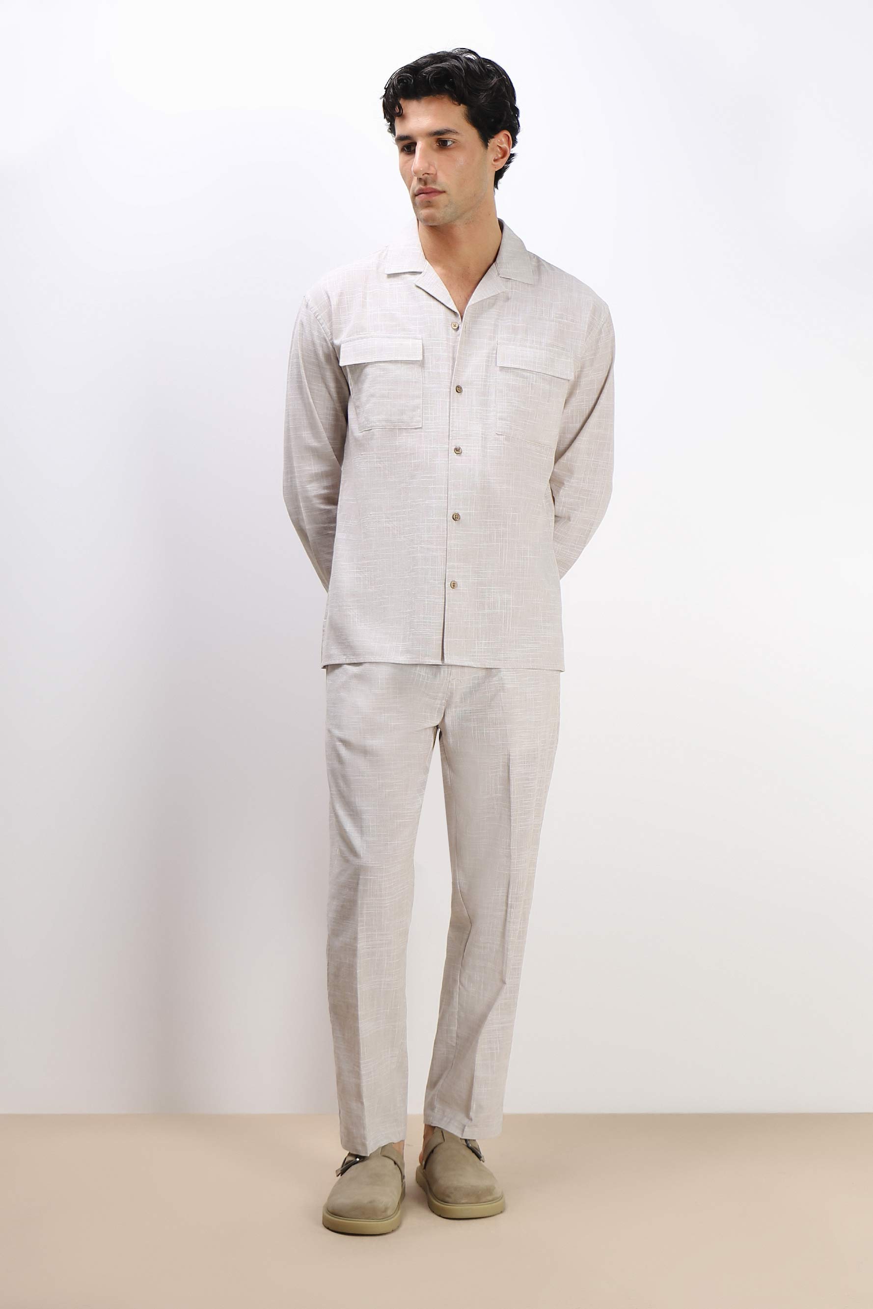 CAMICIA TASCHE FRONTALI COTONE SLUB FANGO