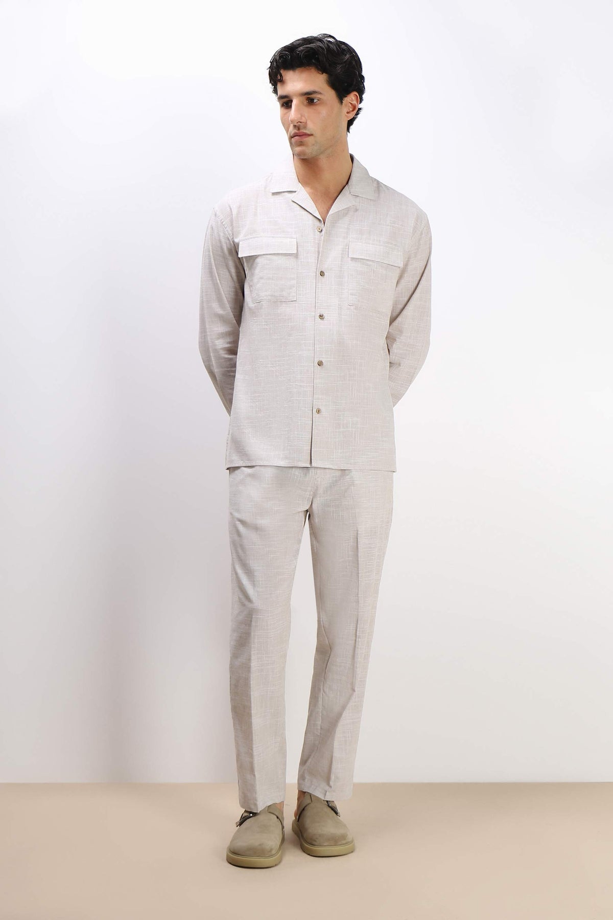 CAMICIA TASCHE FRONTALI COTONE SLUB FANGO