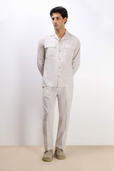 CAMICIA TASCHE FRONTALI COTONE SLUB FANGO