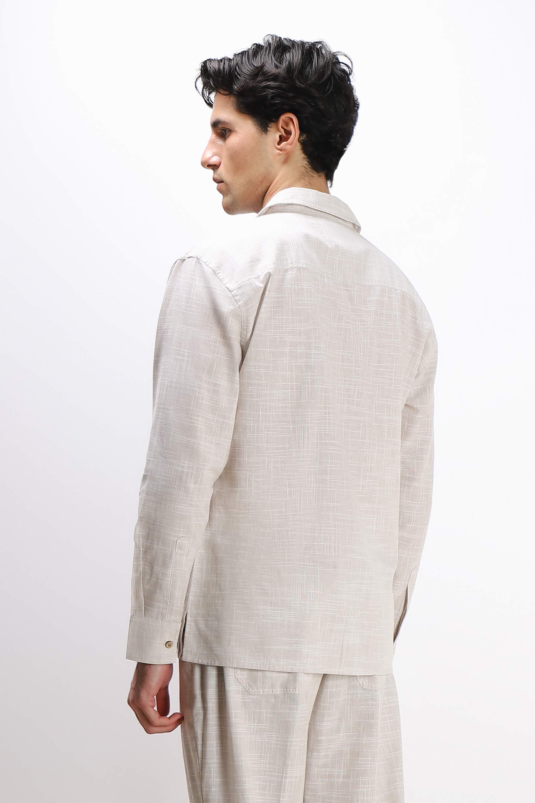 CAMICIA TASCHE FRONTALI COTONE SLUB FANGO