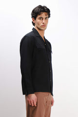 CAMICIA TASCHE FRONTALI COTONE SLUB NERO