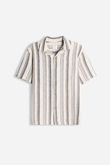 CAMICIA FANTASIA RIGHE MEZZA MANICA F-BEIGE