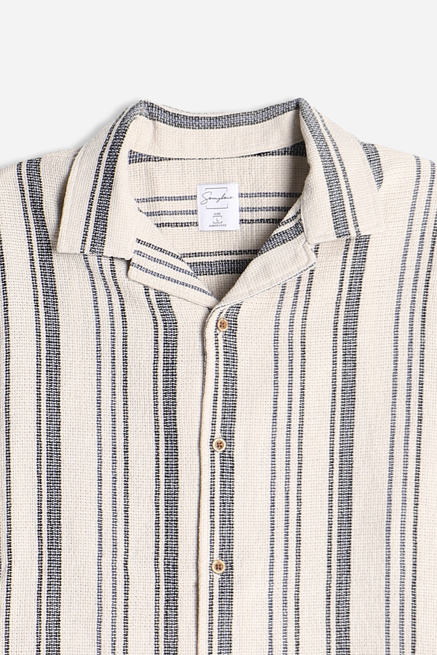 CAMICIA FANTASIA RIGHE MEZZA MANICA F-BEIGE