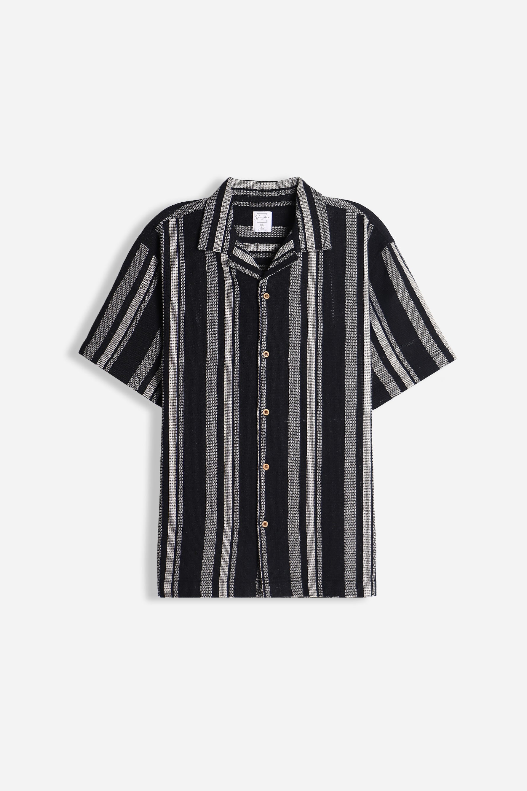 CAMICIA FANTASIA RIGHE MEZZA MANICA F NERO