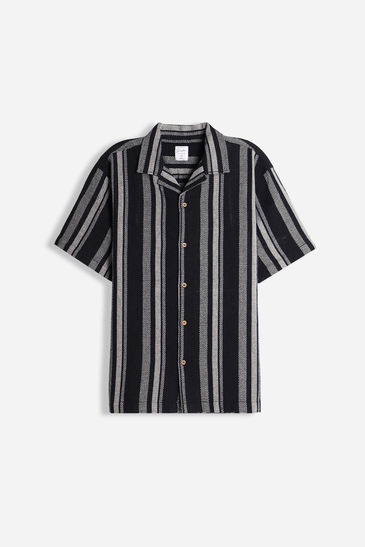 CAMICIA FANTASIA RIGHE MEZZA MANICA F NERO