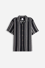 CAMICIA FANTASIA RIGHE MEZZA MANICA F NERO