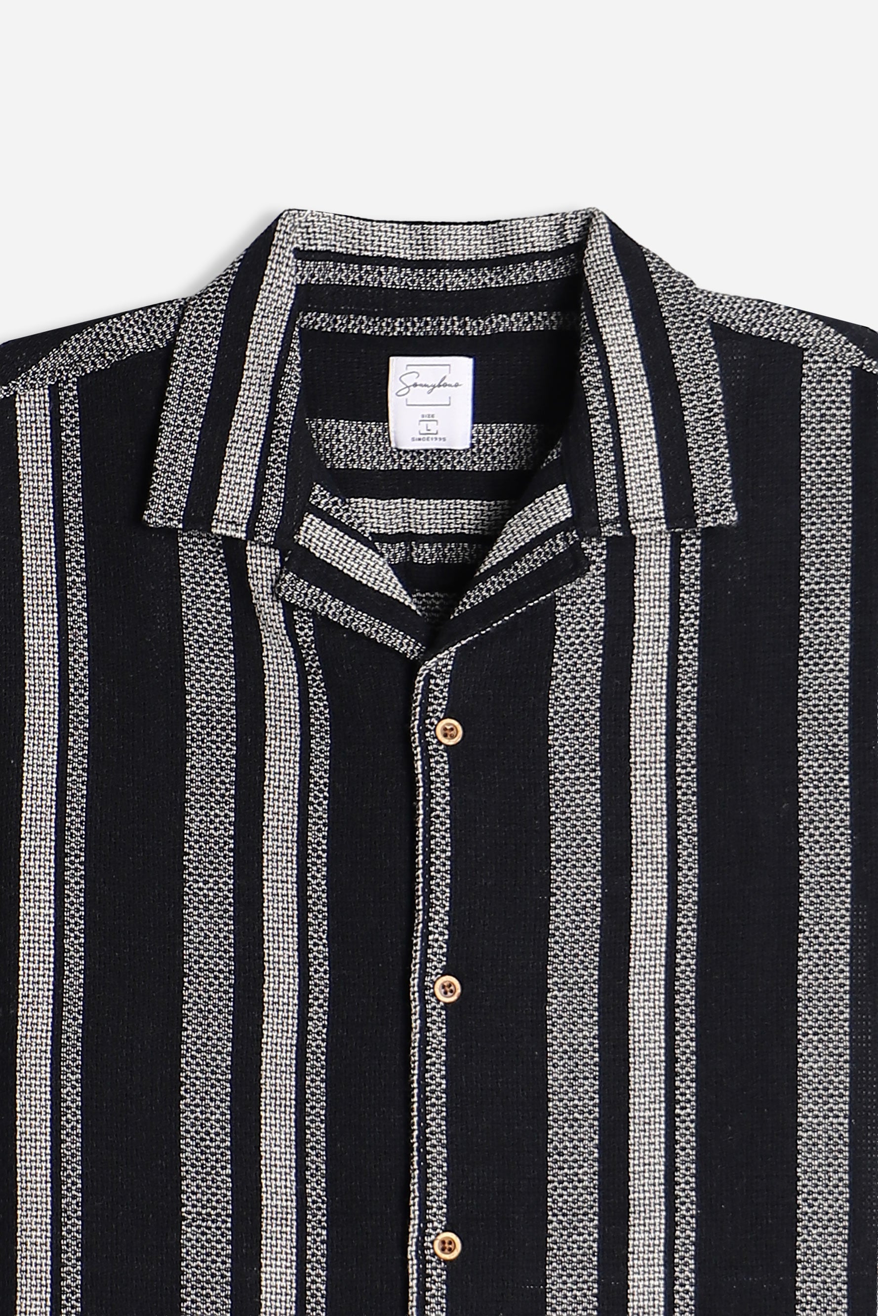 CAMICIA FANTASIA RIGHE MEZZA MANICA F NERO