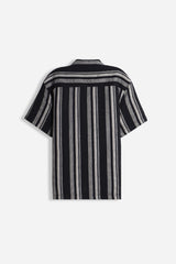 CAMICIA FANTASIA RIGHE MEZZA MANICA F NERO