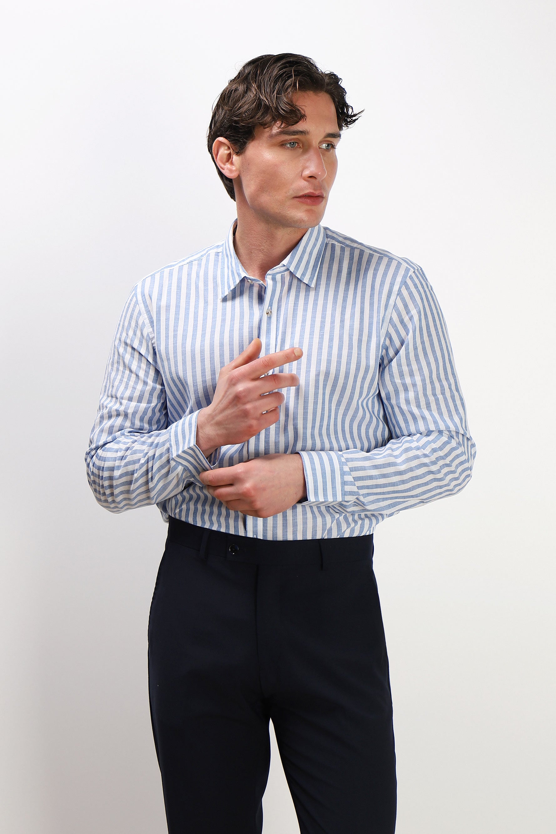 CAMICIA COTONE SLUB CELESTE