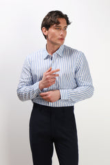 CAMICIA COTONE SLUB CELESTE