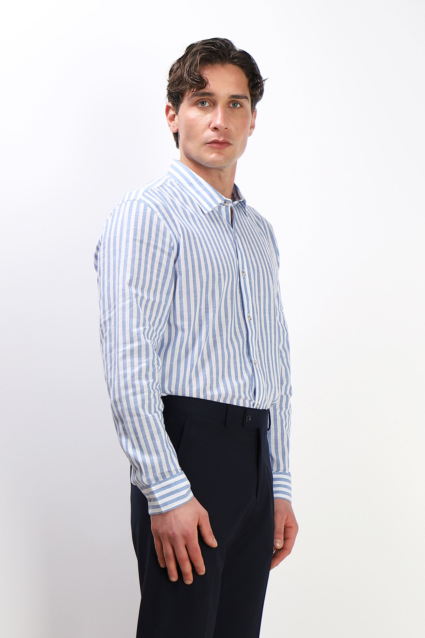 CAMICIA COTONE SLUB CELESTE