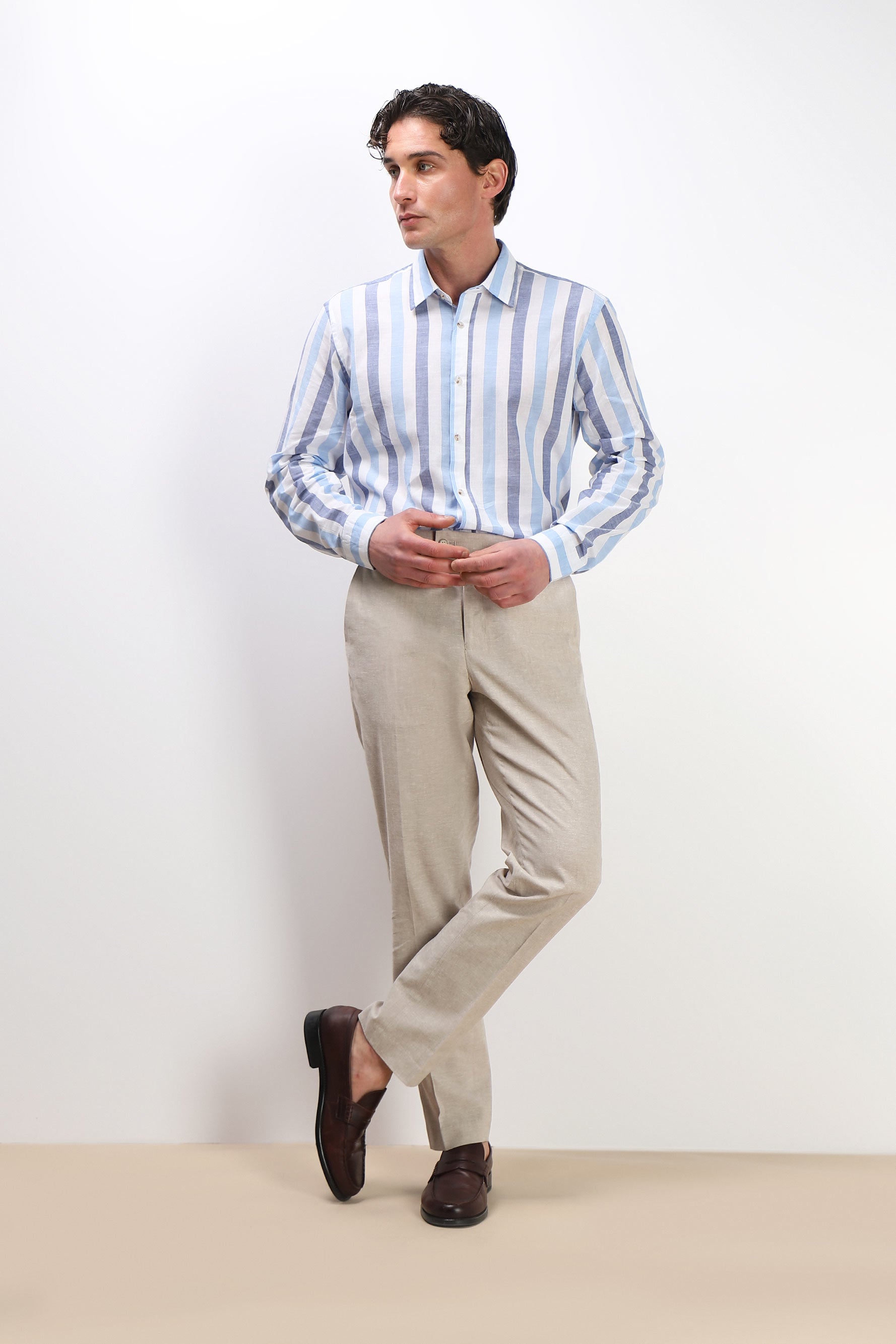 CAMICIA COTONE SLUB F AZZURRO