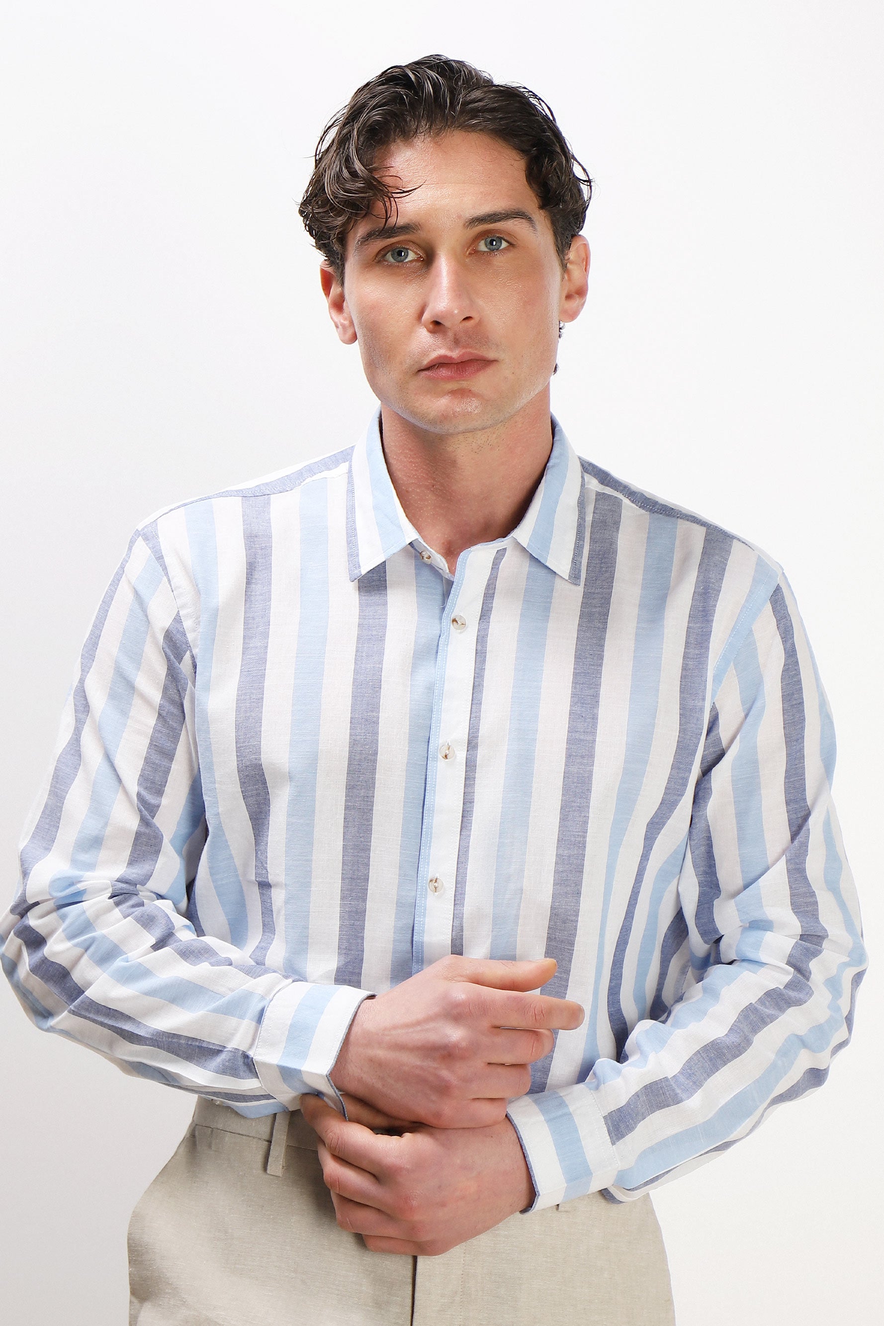 CAMICIA COTONE SLUB F AZZURRO
