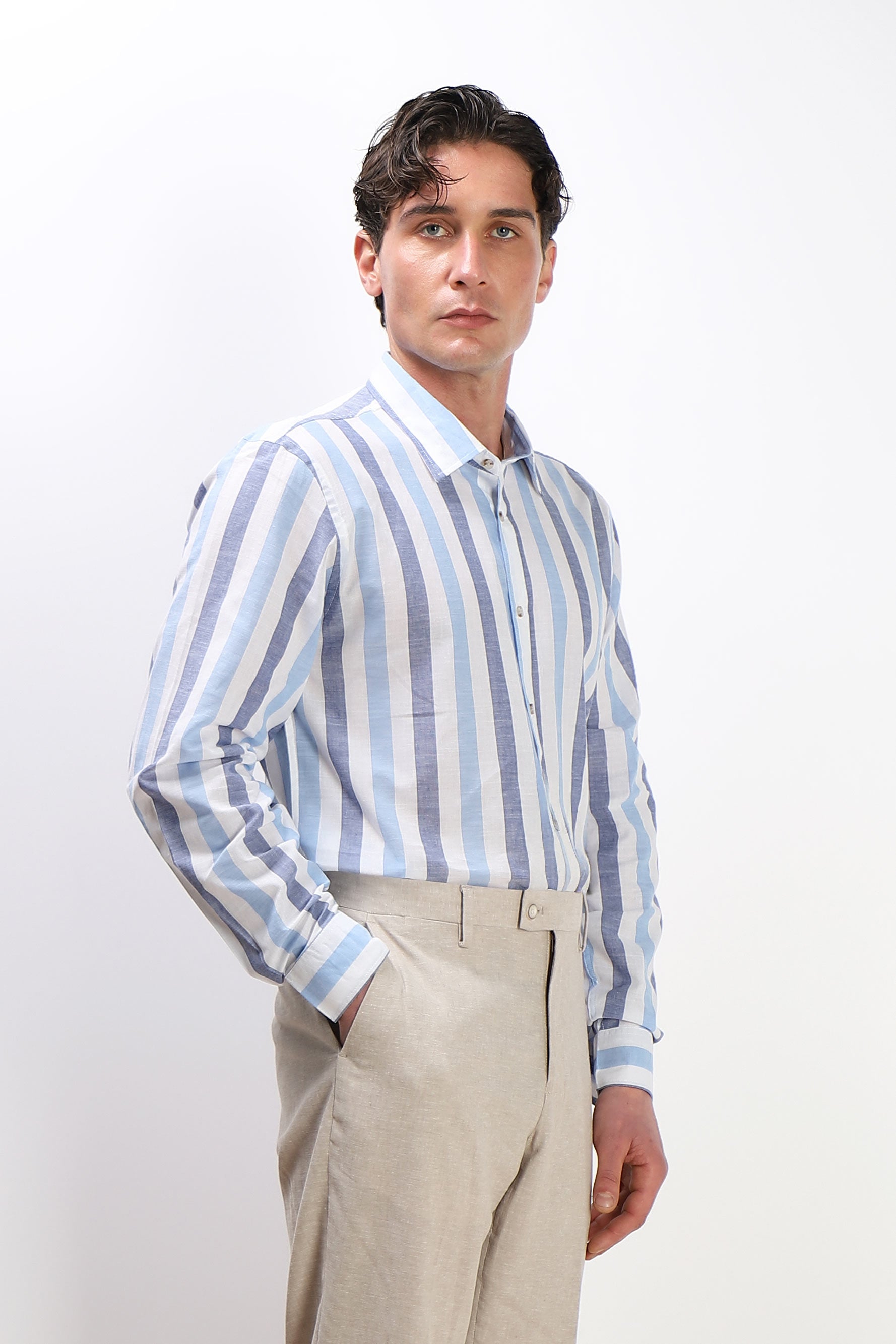 CAMICIA COTONE SLUB F AZZURRO