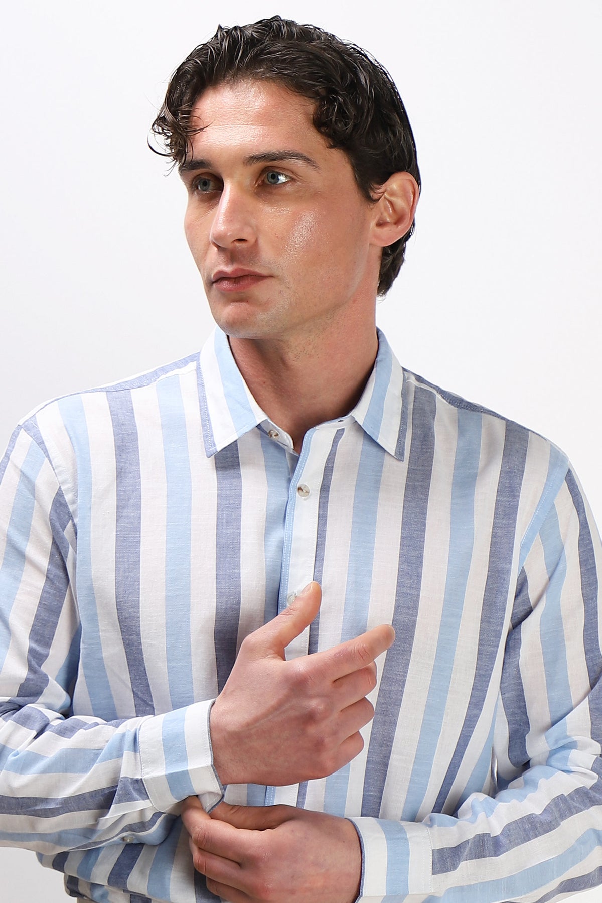 CAMICIA COTONE SLUB F AZZURRO