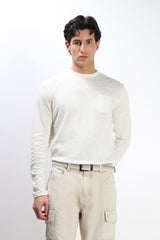 MAGLIA IN COTONE SLUB E TASCHINO GESSO