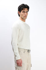 MAGLIA IN COTONE SLUB E TASCHINO GESSO
