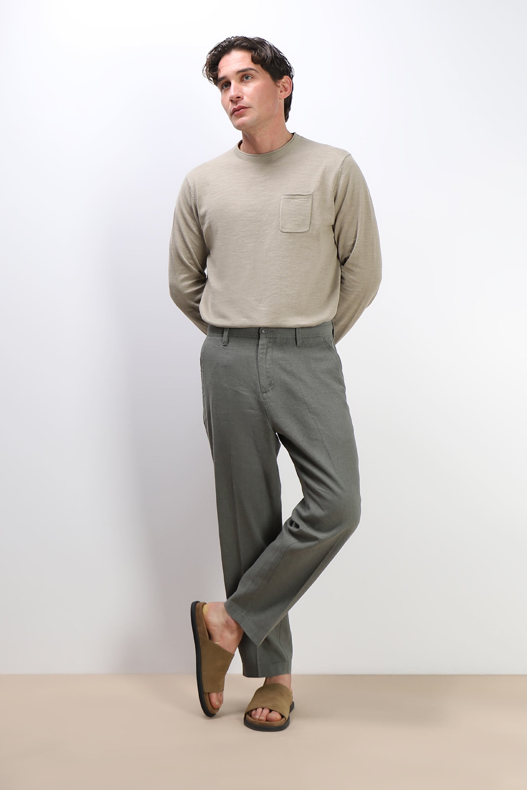 MAGLIA IN COTONE SLUB E TASCHINO KAKI