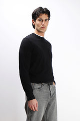 MAGLIA IN COTONE SLUB E TASCHINO NERO