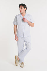 PANTALONE IN SLUB EFFETTO LINO AZZURRO
