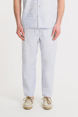 PANTALONE IN SLUB EFFETTO LINO AZZURRO