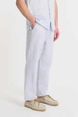 PANTALONE IN SLUB EFFETTO LINO AZZURRO