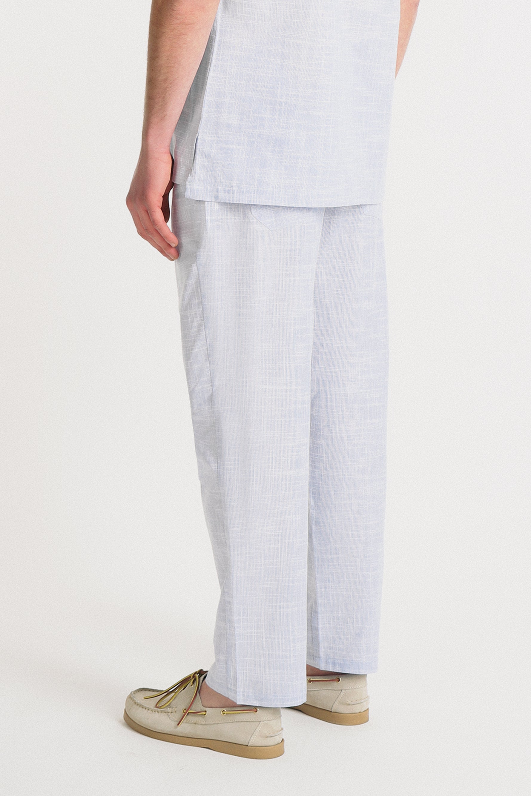 PANTALONE IN SLUB EFFETTO LINO AZZURRO