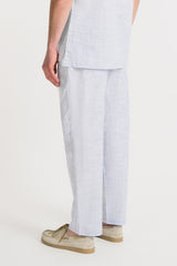 PANTALONE IN SLUB EFFETTO LINO AZZURRO