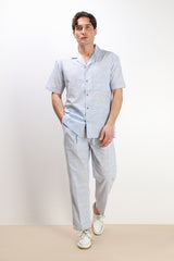 PANTALONE IN COTONE SLUB CON COULISSE AZZURRO