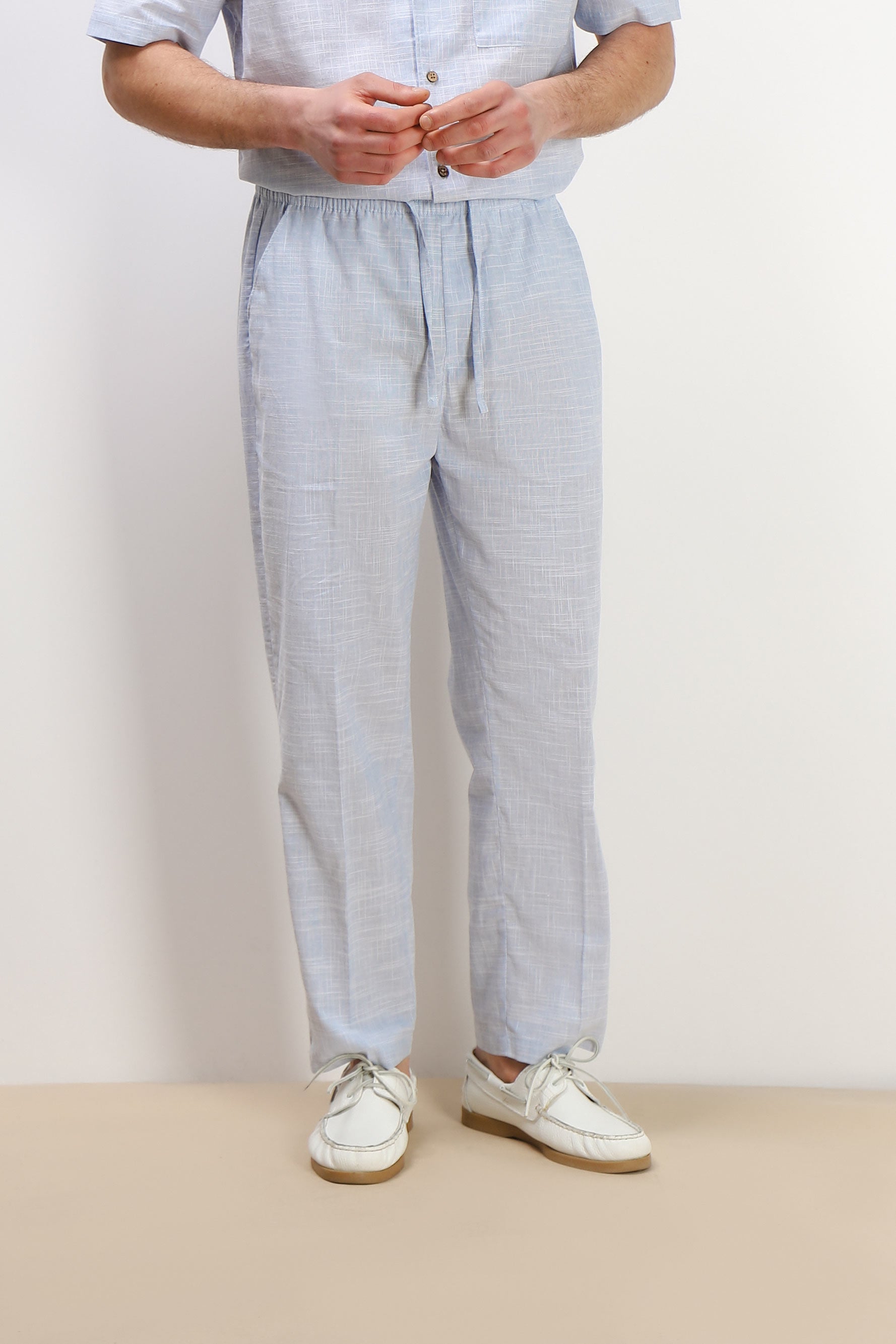 PANTALONE IN COTONE SLUB CON COULISSE AZZURRO