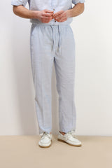 PANTALONE IN COTONE SLUB CON COULISSE AZZURRO