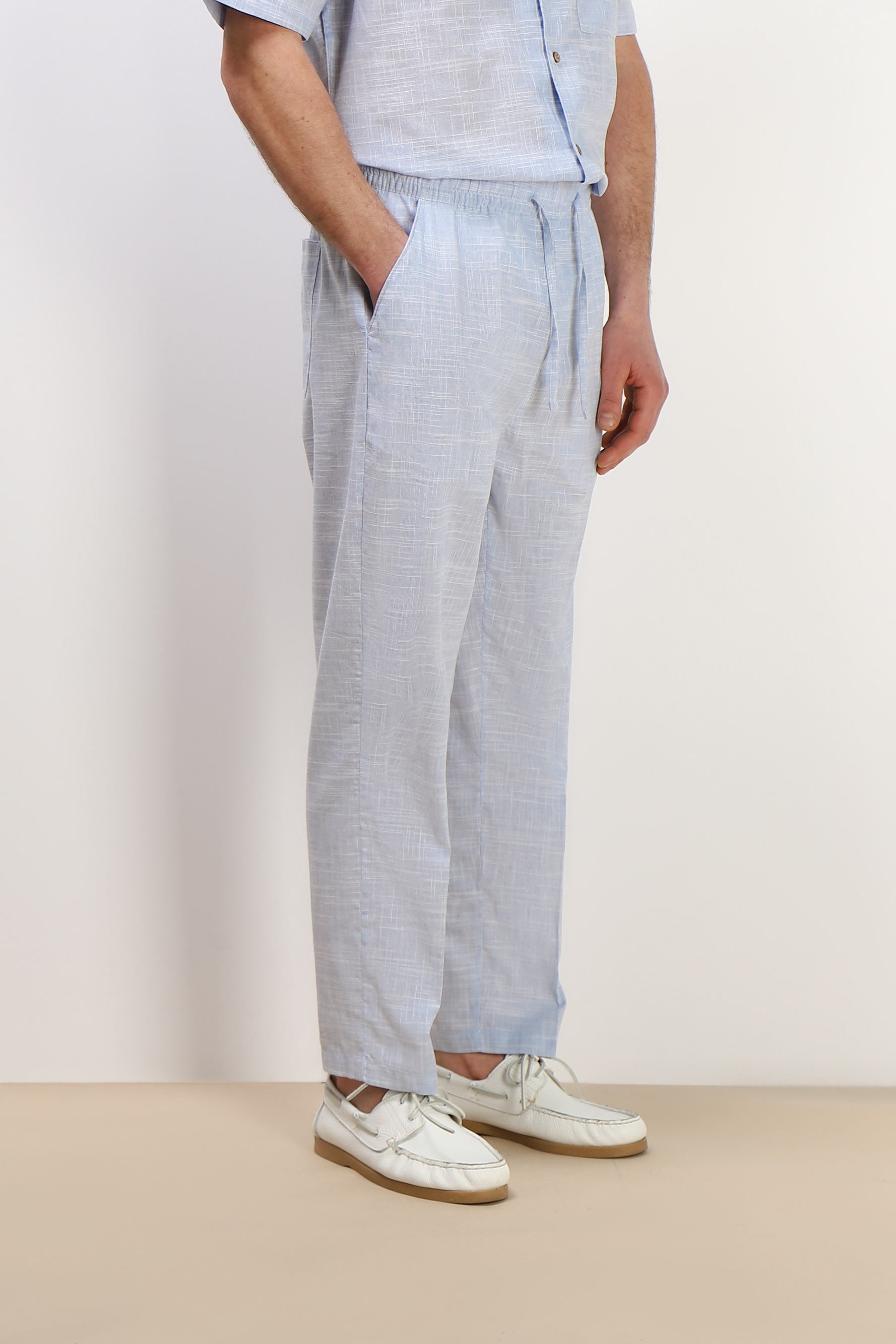 PANTALONE IN COTONE SLUB CON COULISSE AZZURRO